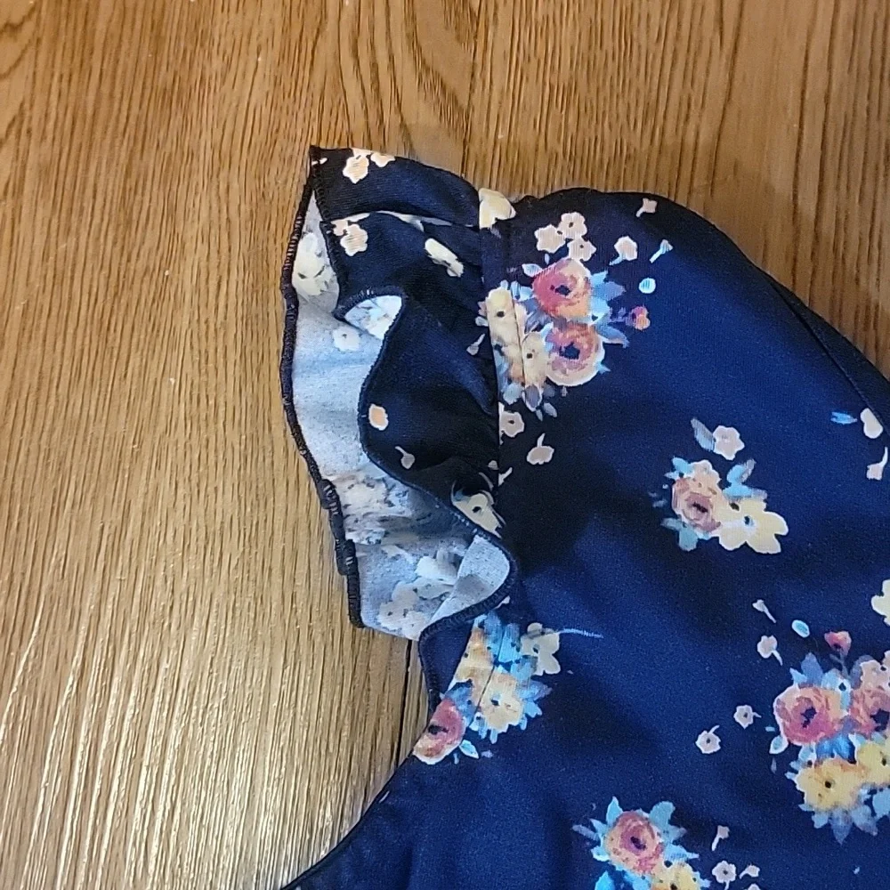 Pink & Violet Girl's Navy Floral Flutter Sleeve Dress - XL (14/16)